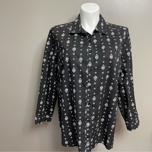 Roamans womens 20W black and white Cotton Blend Button Down Blouse